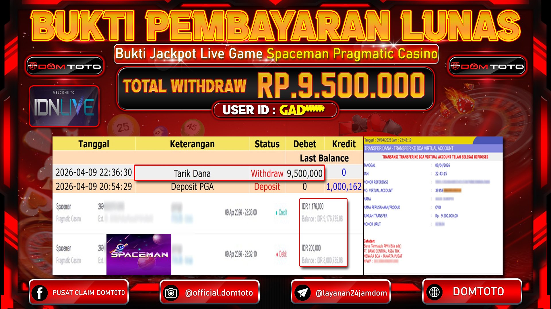 JACKPOT LIVEGAMES Spaceman Pragmatic Casino 09 APRIL 2026